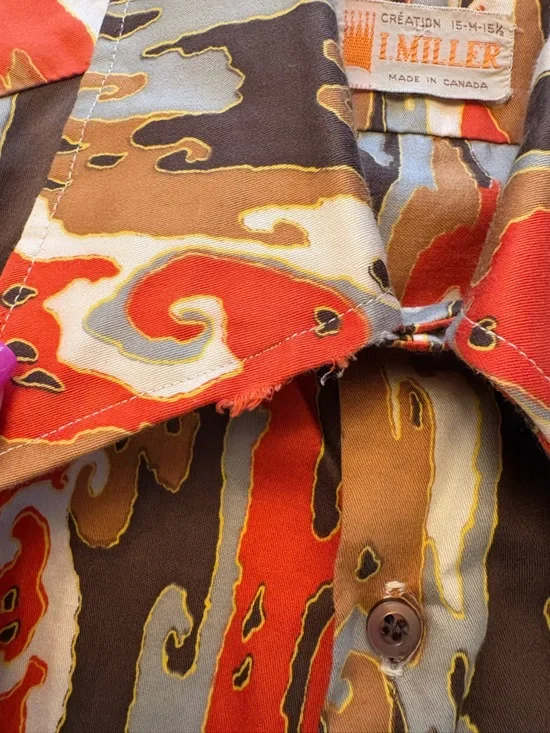 Vintage Men's Patterned Button-Up Shirt - Orange, Brown & Gray (Made in Canada) - Picture 3 of 4